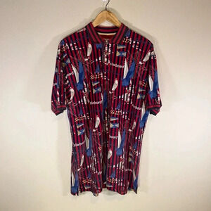 Vintage Cotton Traders Short Sleeve Sailboat Print Cotton Polo Shirt Size Large